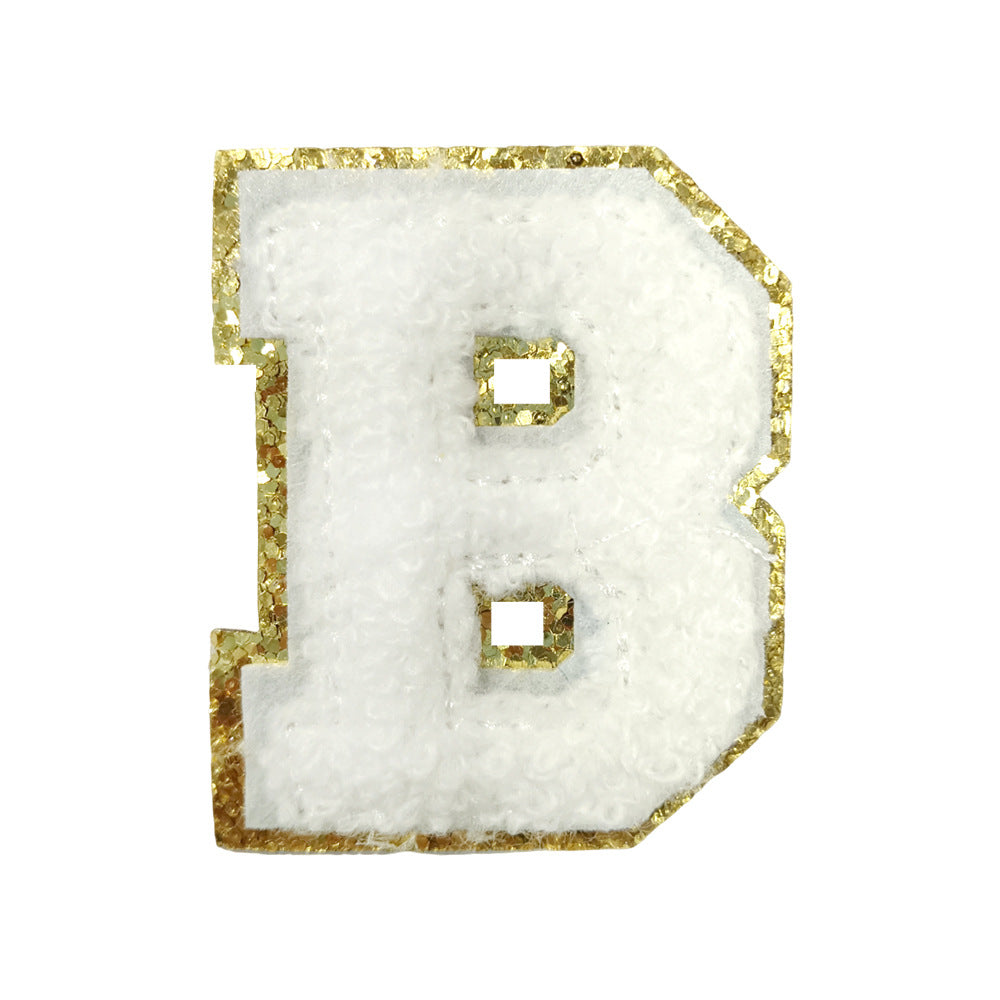 Wholesale White Towel Embroidered Alphabet Patches A Z With Gold Glitter Stylish DIY Accessory For Coats And Crafts