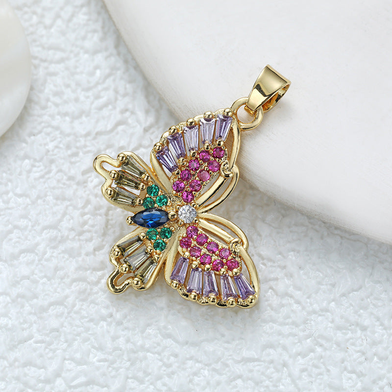 Wholesale Fashion Personality High-grade Copper Gold-plated Color Zirconium Butterfly Diy Necklace Pendant