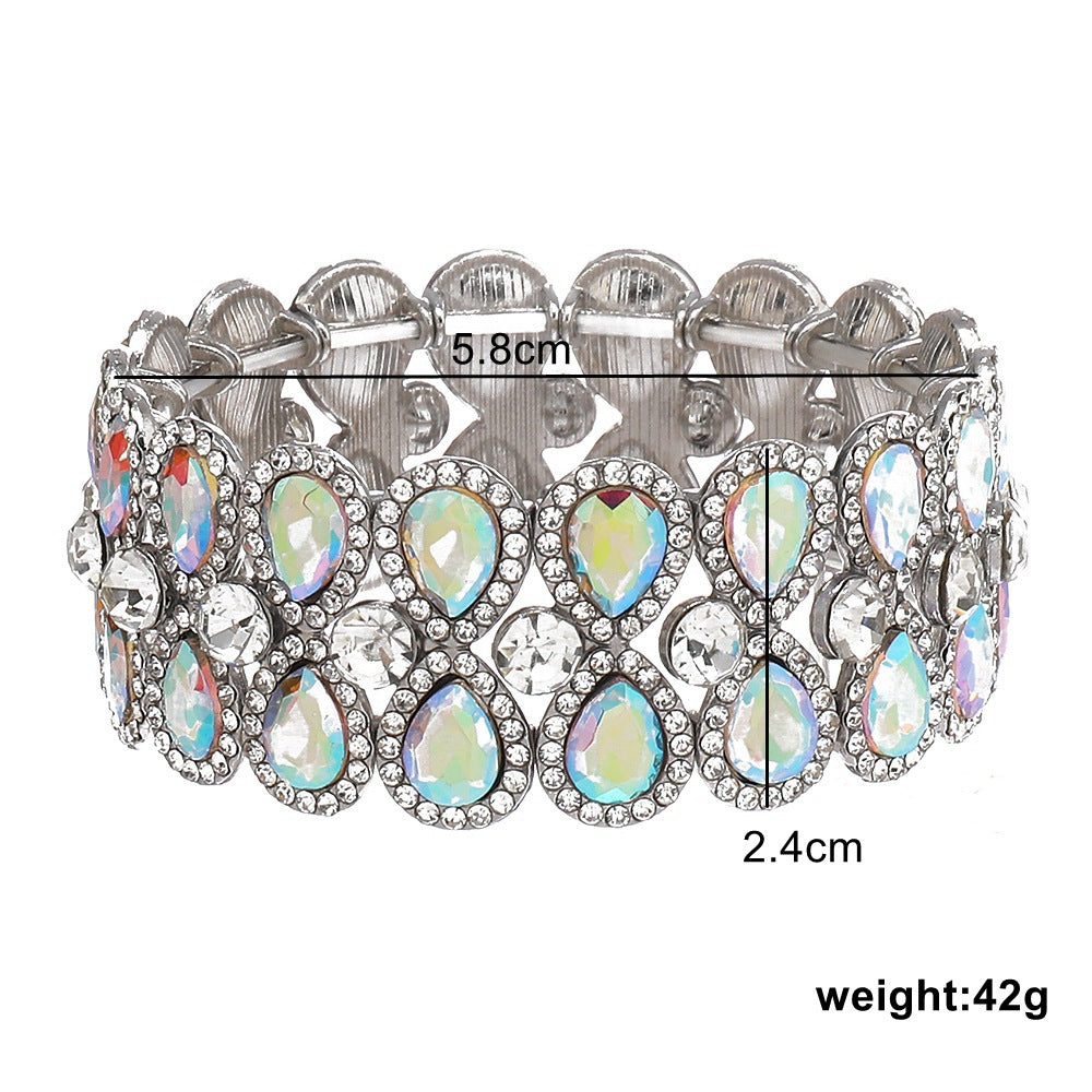 Wholesale European Fashion Gold AB Crystal Elastic Wide Bangle Bracelet Women S Party Jewelry Accessory