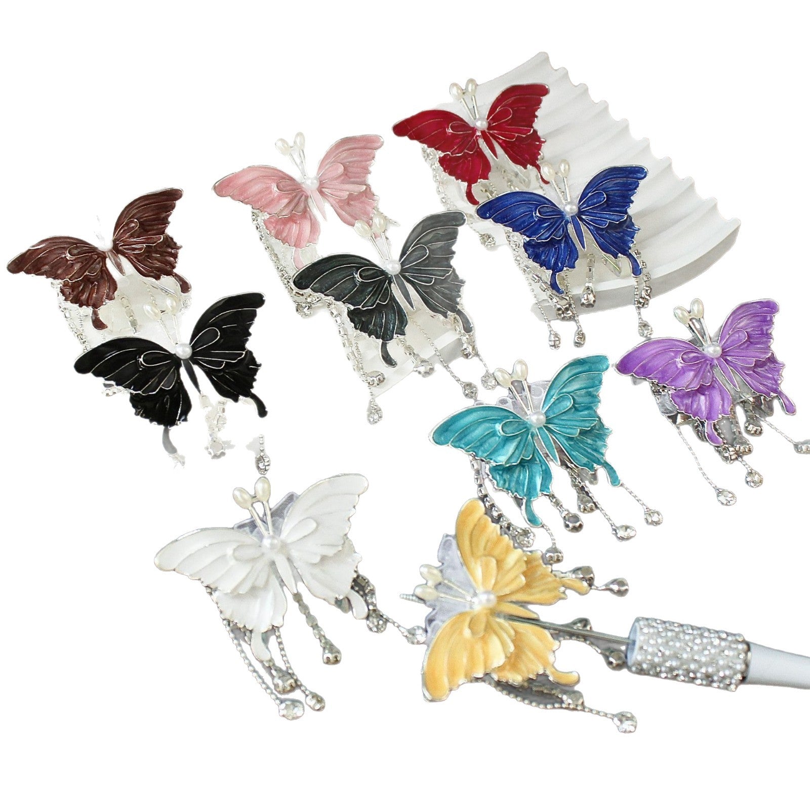 Wholesale 10pcs colored butterfly diamond ball tassel beads