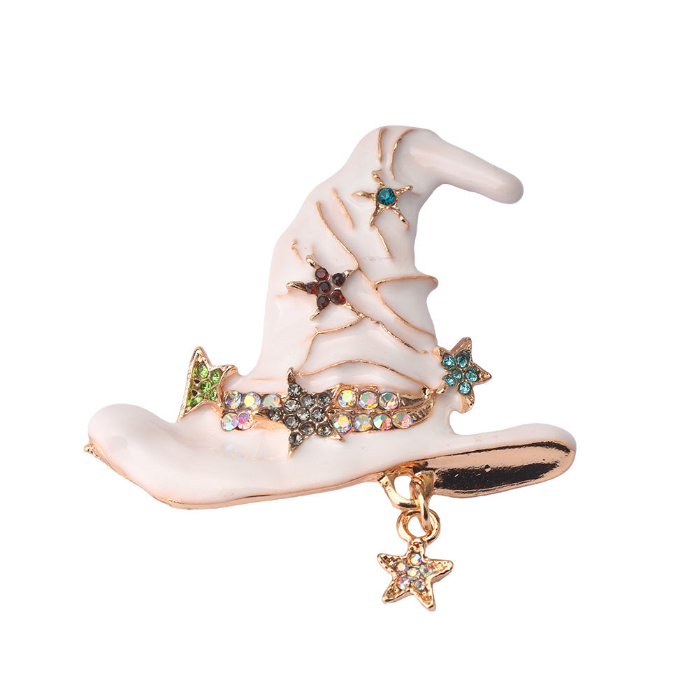 Wholesale Halloween wizard hat with diamond studded pentagram brooch