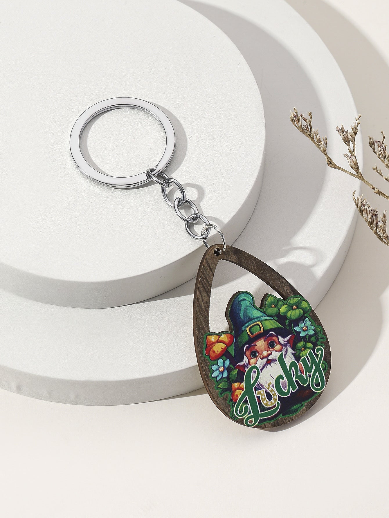 Wholesale St. Patrick's Day Green Water Drop Clover Wooden Keychain