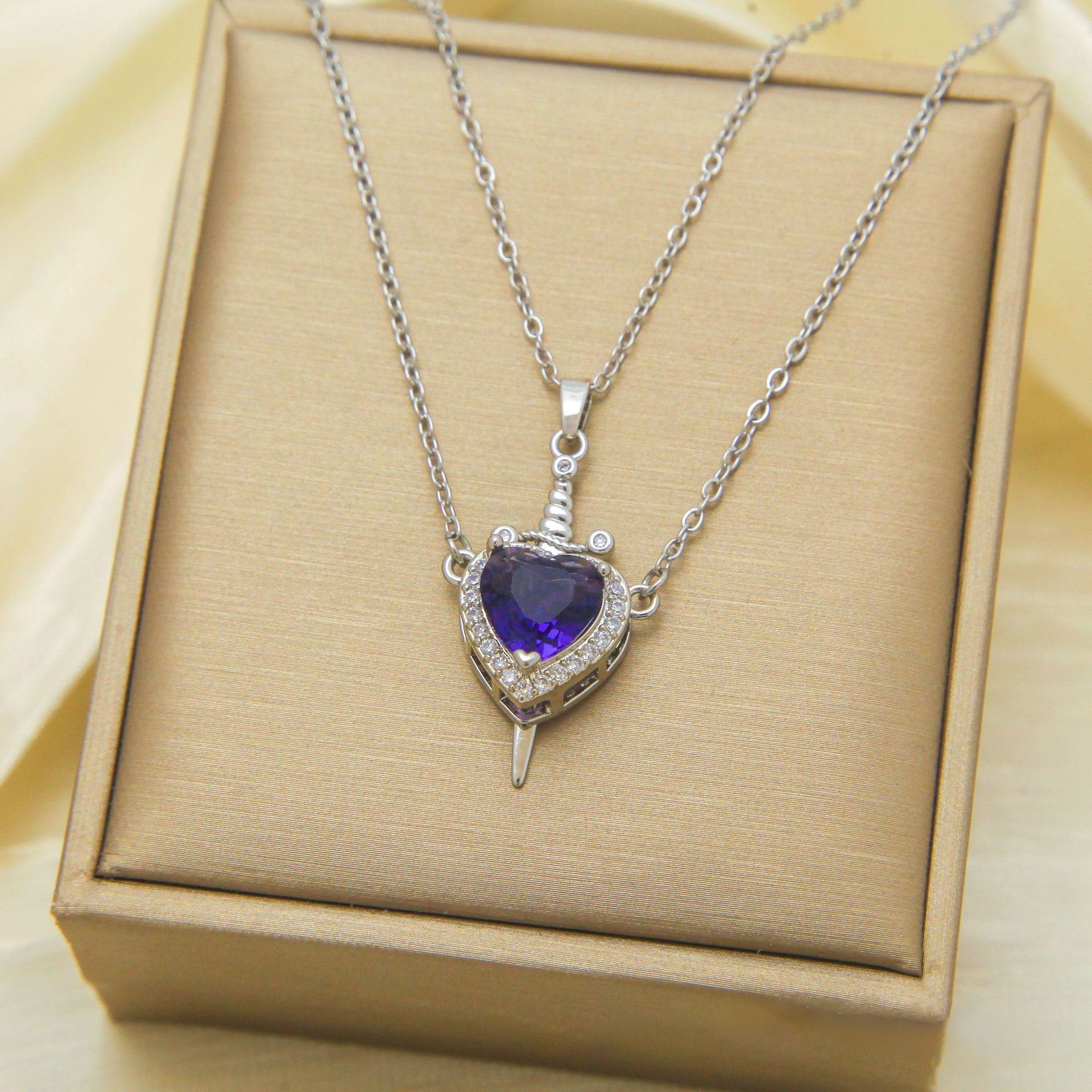 Wholesale One Arrow Piercing Heart Valentine' s Day Love Sword Titanium Steel Necklace