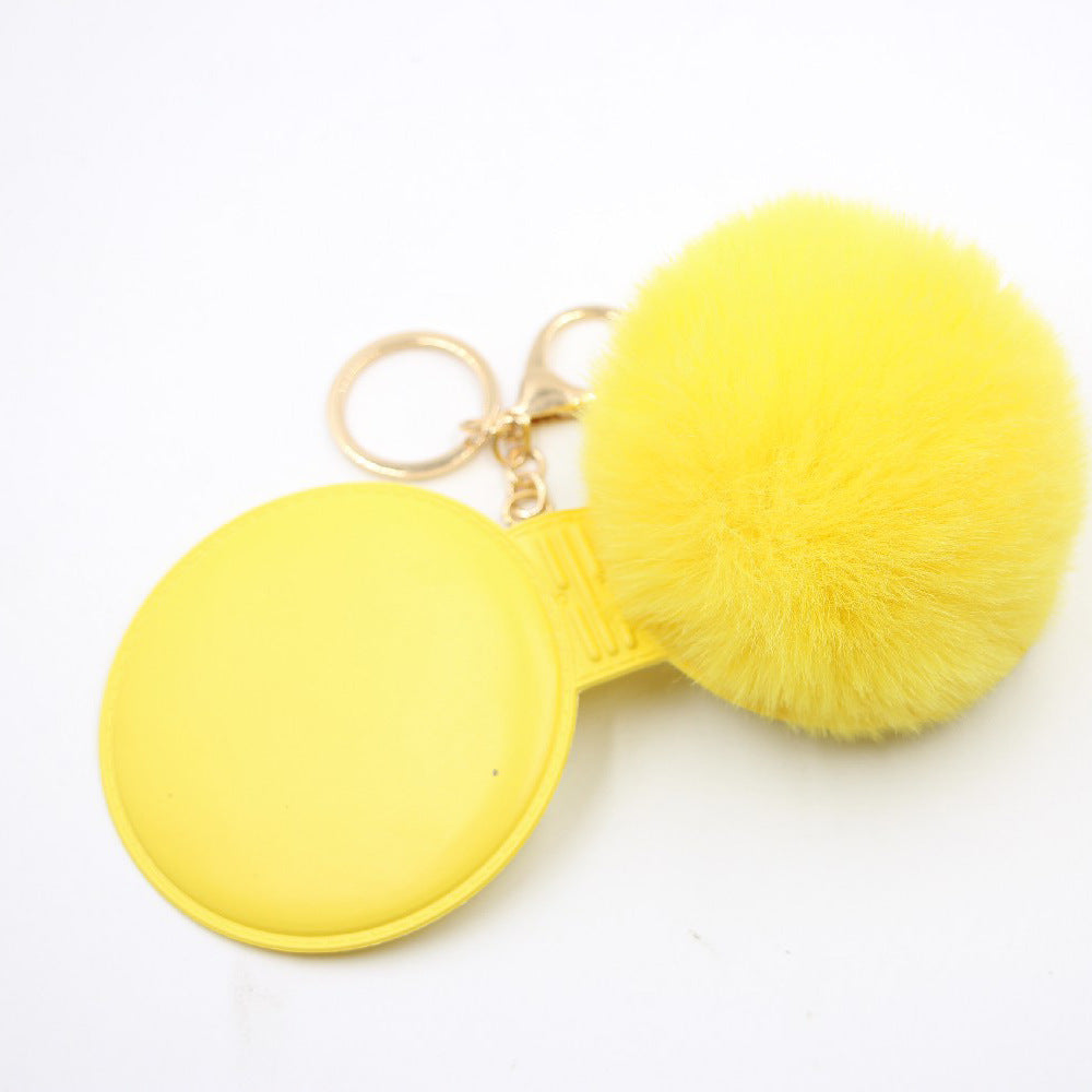 Wholesale Creative Light Gray Leather Pom Pom Mirror Keychain Bag Charm Car Key Accessory For Women Party Gift