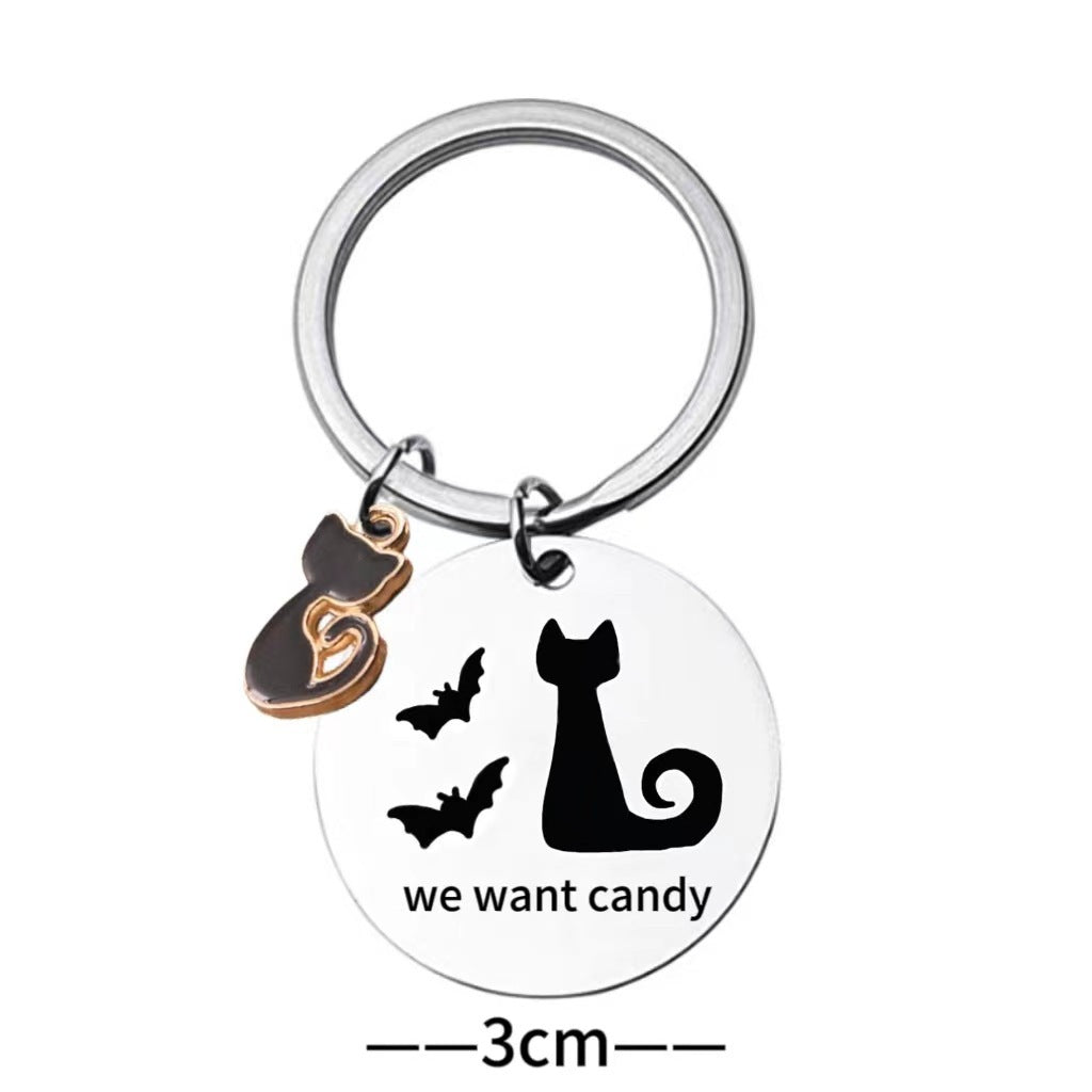 Wholesale Halloween Black Cat Stainless Steel Keychain