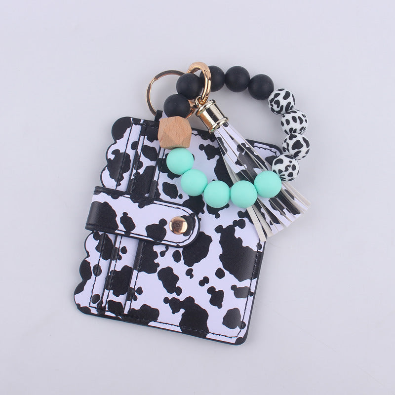 Wholesale Cartoon Cow Print Card Holder Wrist PU Keychain
