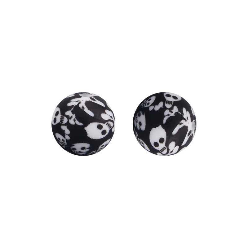 Wholesale Black and White Check Leopard Print 15MM Silicone Beads 100pcs