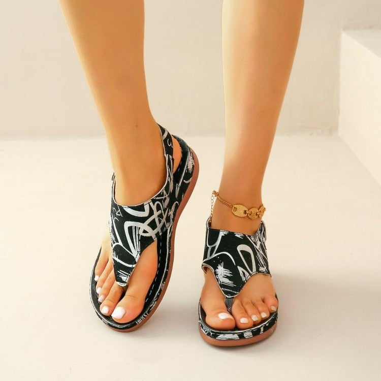 Wholesale Flat Graffiti Thong Wedge Sandals