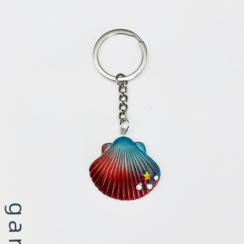 Wholesale Colorful Ocean Star Shell Metal Keychain