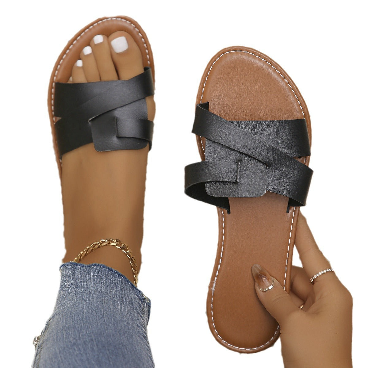 Wholesale Flat Color External Wearing Casual Cold Slippers