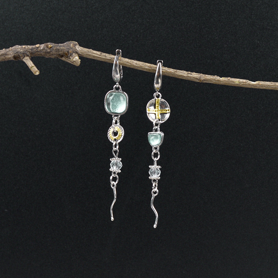 Wholesale Asymmetrical Sapphire Engraved  Earrings