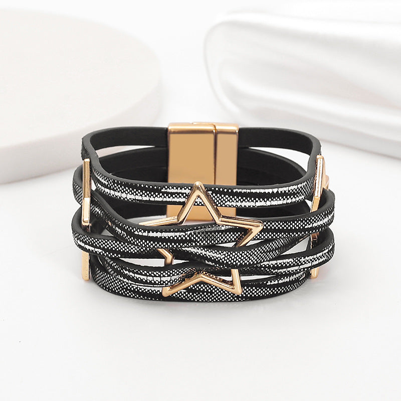 Wholesale Five-pointed star PU leather magnetic buckle bracelet