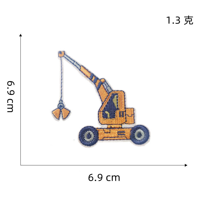 Wholesale Excavator Cartoon Embroidered Patch Polyester Iron On Sewing Craft Clothing Decoration Boutique Resale Accessory