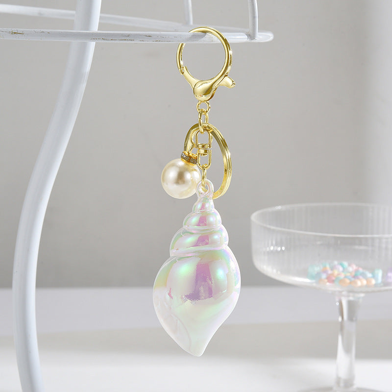 Wholesale Acrylic Two-color Colorful Plating Conch Key Chain