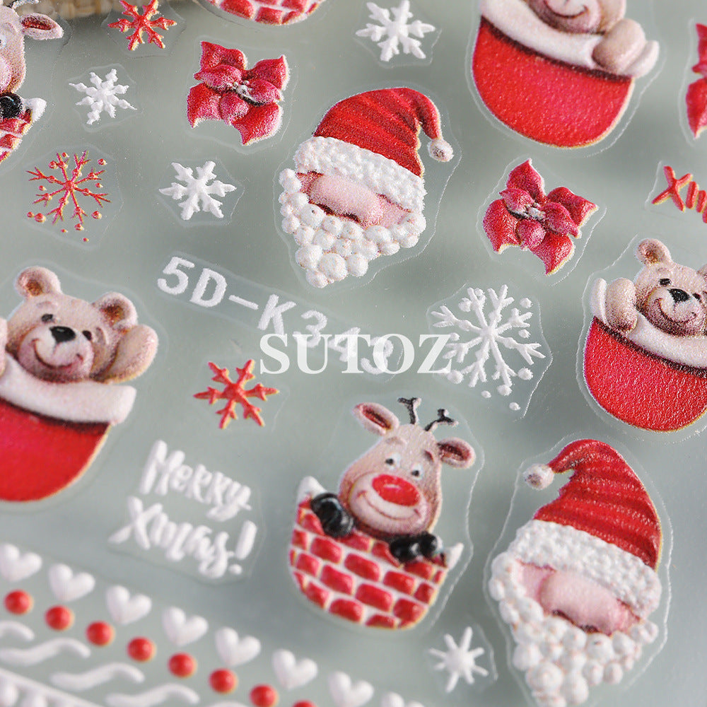 Wholesale 3pcs/pack Snowflake Bear Elk 5D Nail Art Stickers