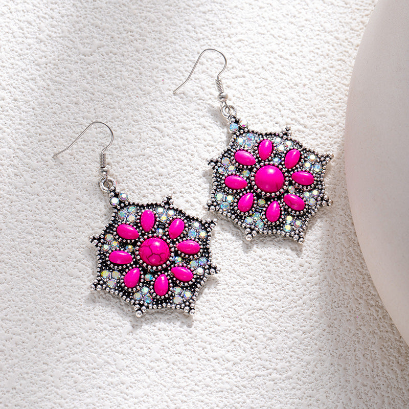 Wholesale Bohemian style turquoise flower earrings