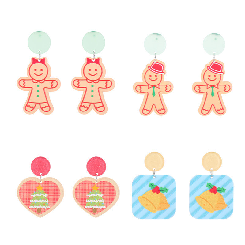 Wholesale Christmas Snowflake House Christmas Tree Gingerbread Man Acrylic Earrings