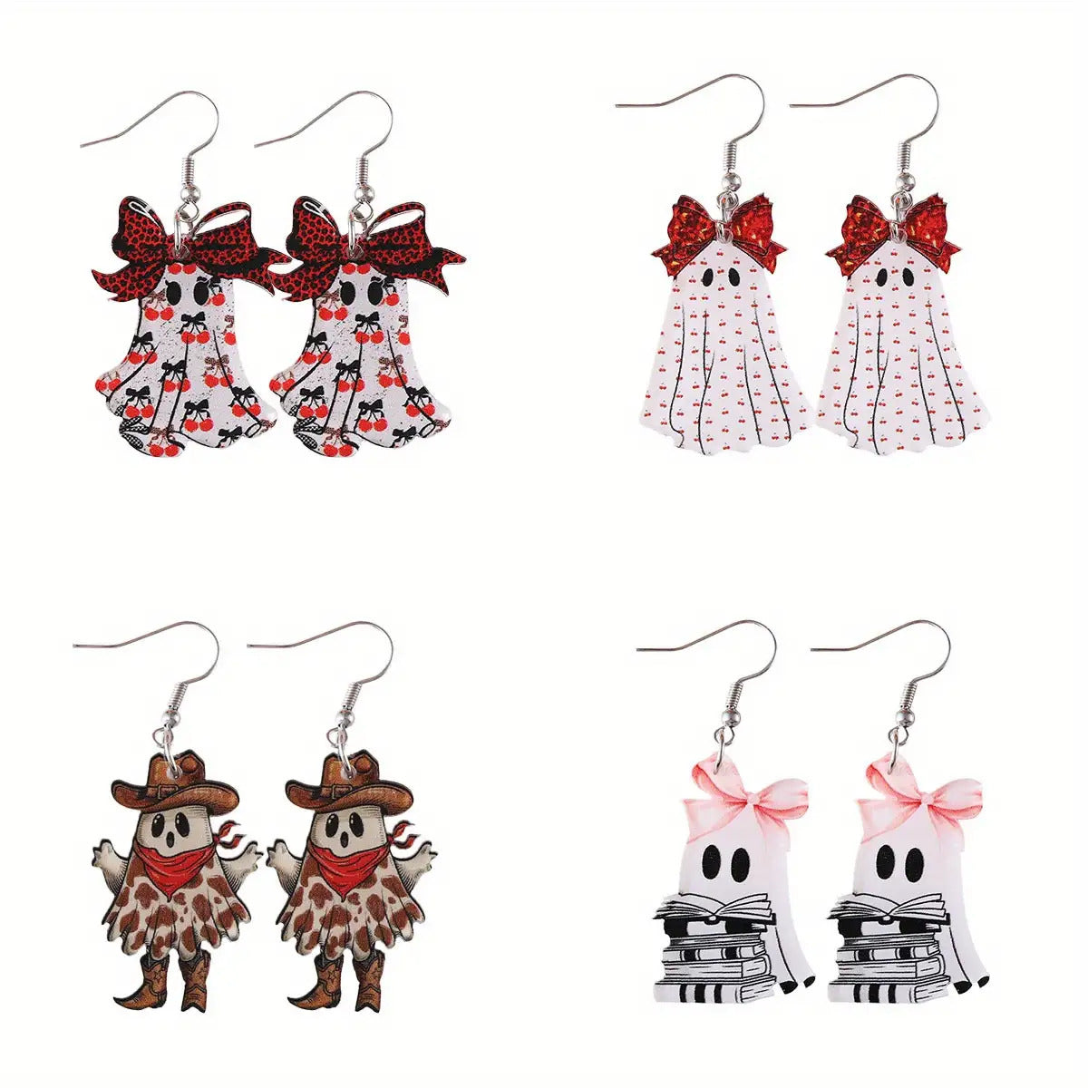Wholesale  Gothic Ghost Earrings Set Acrylic Leopard Print Cherry Pendant Fashion Accessory Gift