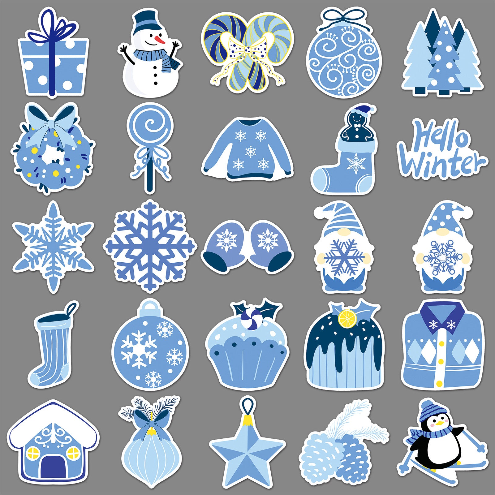 Wholesale 50pcs/ pack blue winter cartoon Christmasstickers