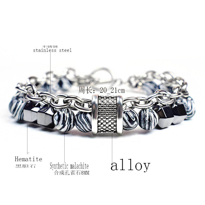 Wholesale Men's Malachite Metal Beaded Bracelet