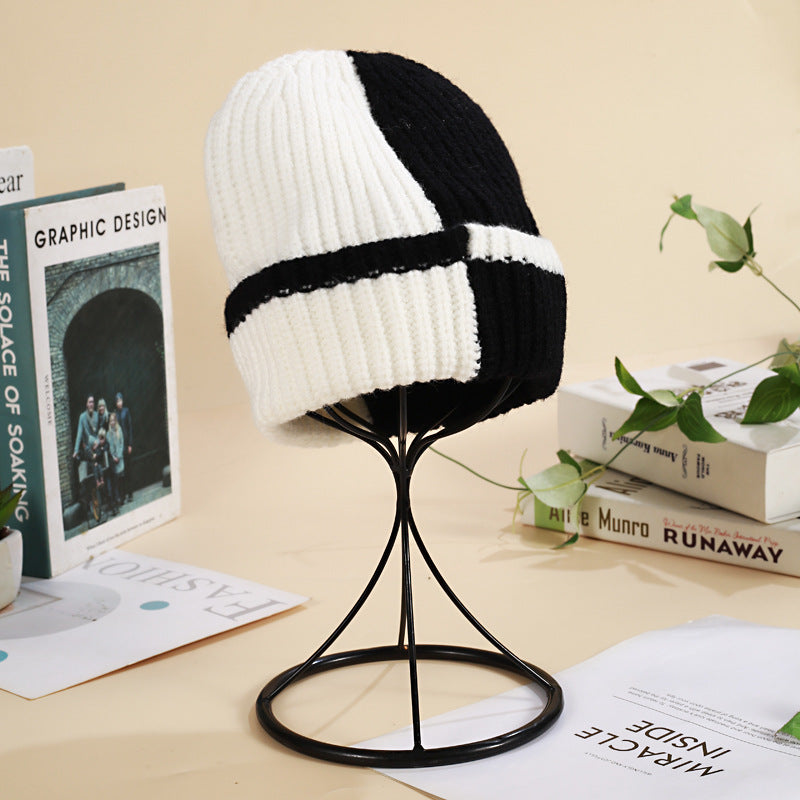 Wholesale Contrast Color Thick Warm Two-color Cute Kitten Pattern Knitted Hat