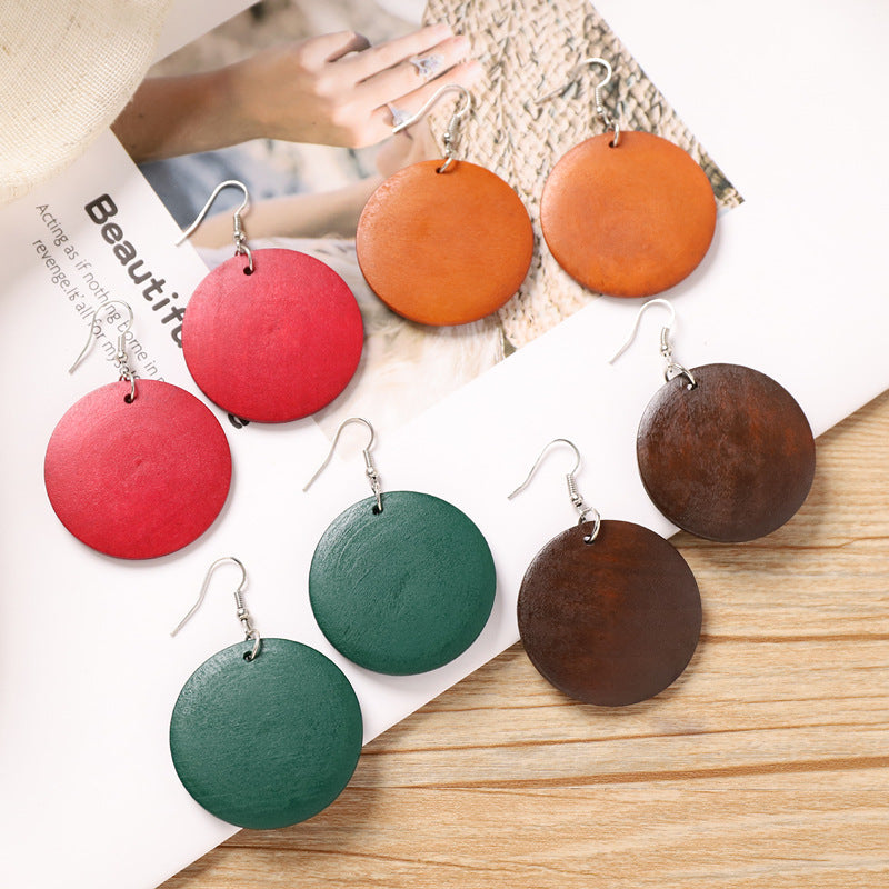 Wholesale Retro wooden exaggerated earrings Chinese ethnic style