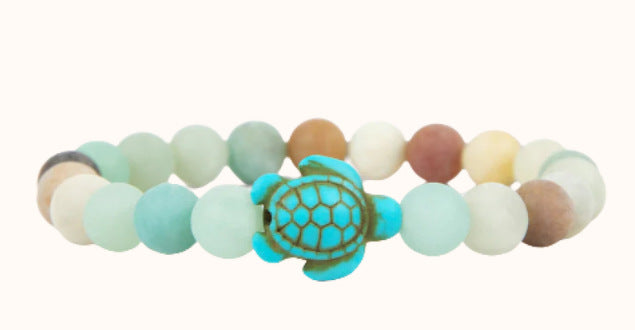 Wholesale 8mm natural stone turtle pendant elastic bracelet