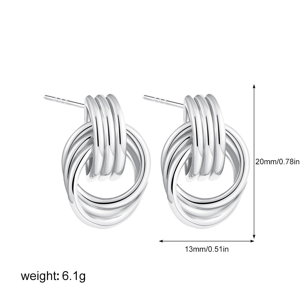 Wholesale Gold and Silver Double Color Stereo Double Ring Simple 3-layer Coil Wound Earrings