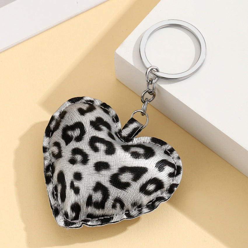 Wholesale PU Leopard Print Cotton Filled Heart Keychain Pendant