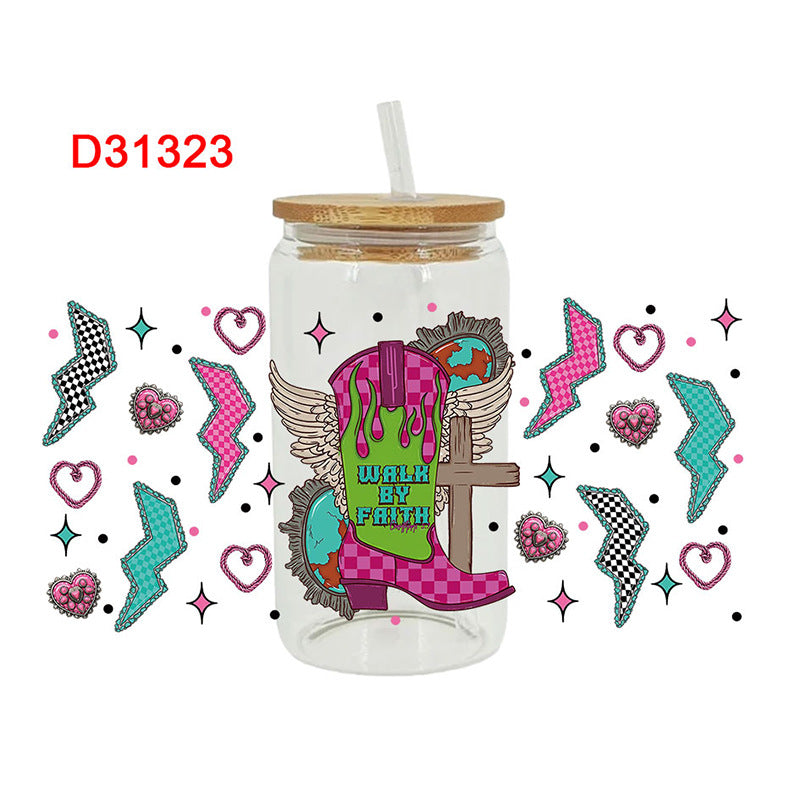 Wholesale Western style rooster boots cowboy hat 16oz Cup UV DTF Wraps