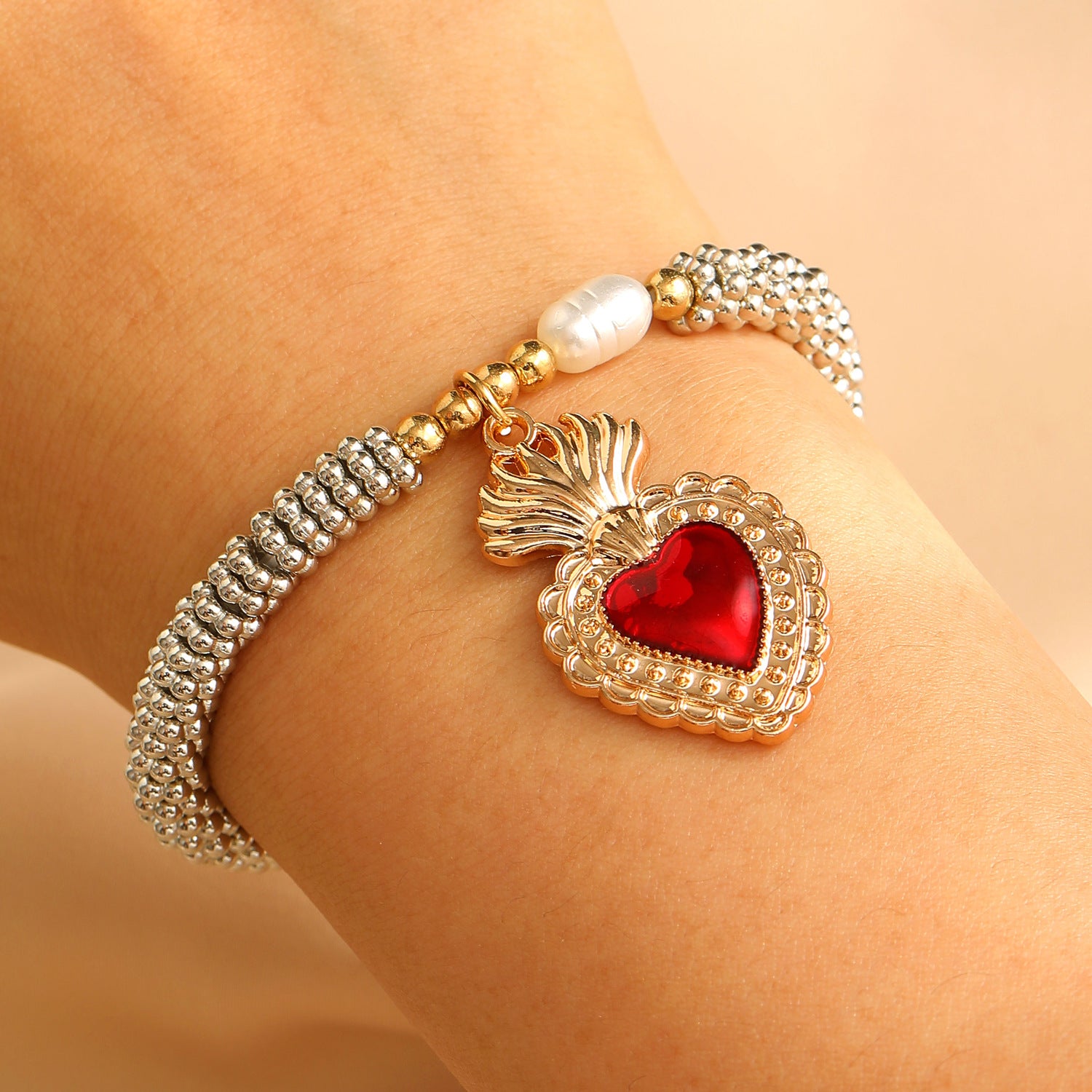 Wholesale Silver Multiple Sacred Heart Love Necklace