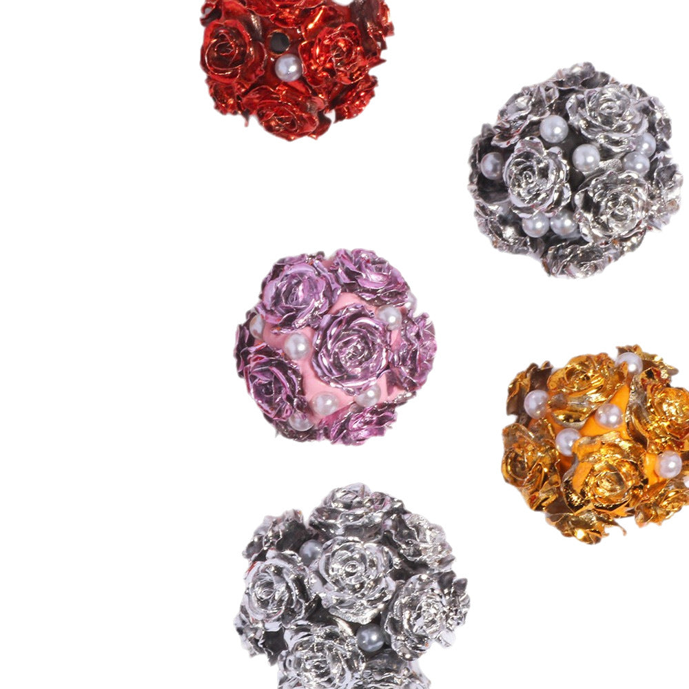 Wholesale 5PCS/Pack New Pearl Rose Flower Ball Straight Hole Loose Beads Beading DIY Mobile Phone Chain Key Chain Bag Chain Jewelry Accessories