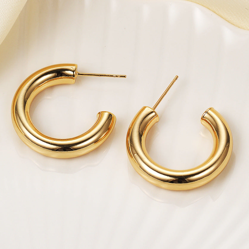Wholesale 18k plated thick cylindrical tube hollow ear clip