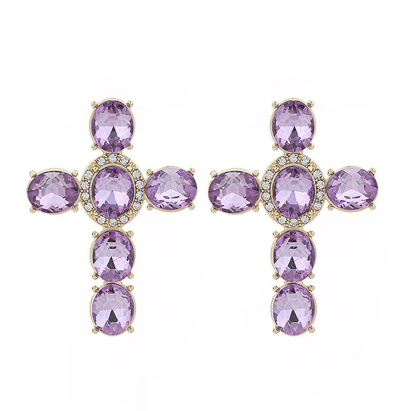 Wholesale Gute Alloy Diamond Cross Fashion Design Handmade Point Diamond Earrings
