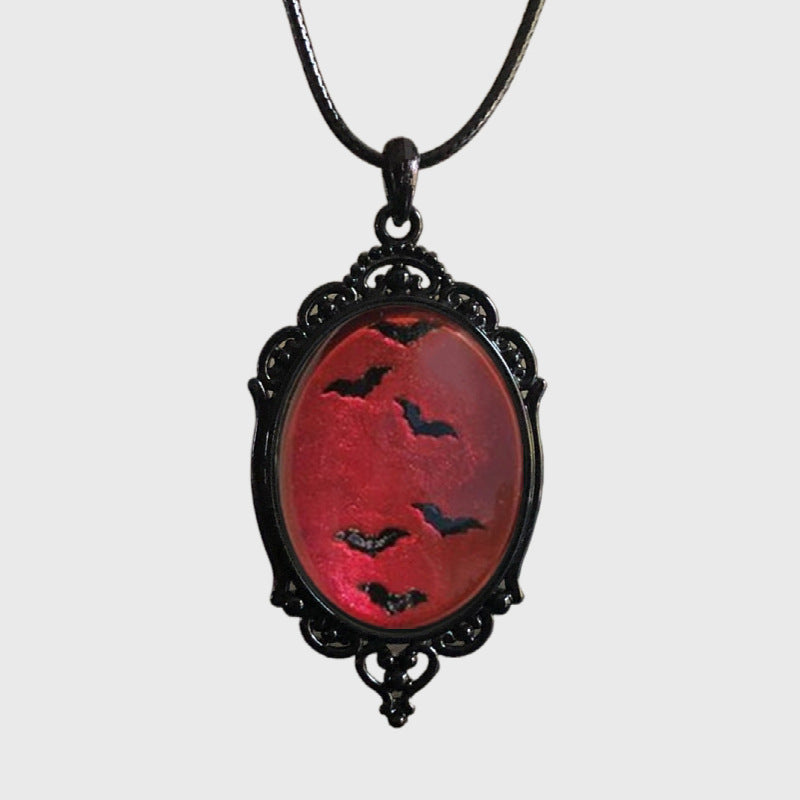 Wholesale Gothic Red Bat Glass Pendant Black Necklace