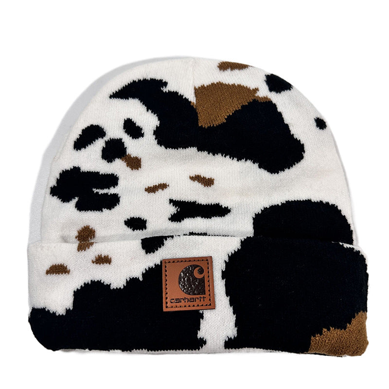 Wholesale Cow Leopard Print Net Red Jacquard Knit Hat