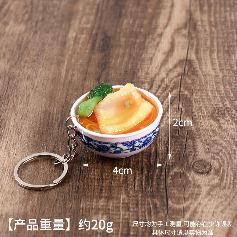Wholesale Simulation Food 4cm Blue and White Porcelain Bowl Keychain Pendant Chinese Style Gourmet Snack Micro Food Play Model Toy
