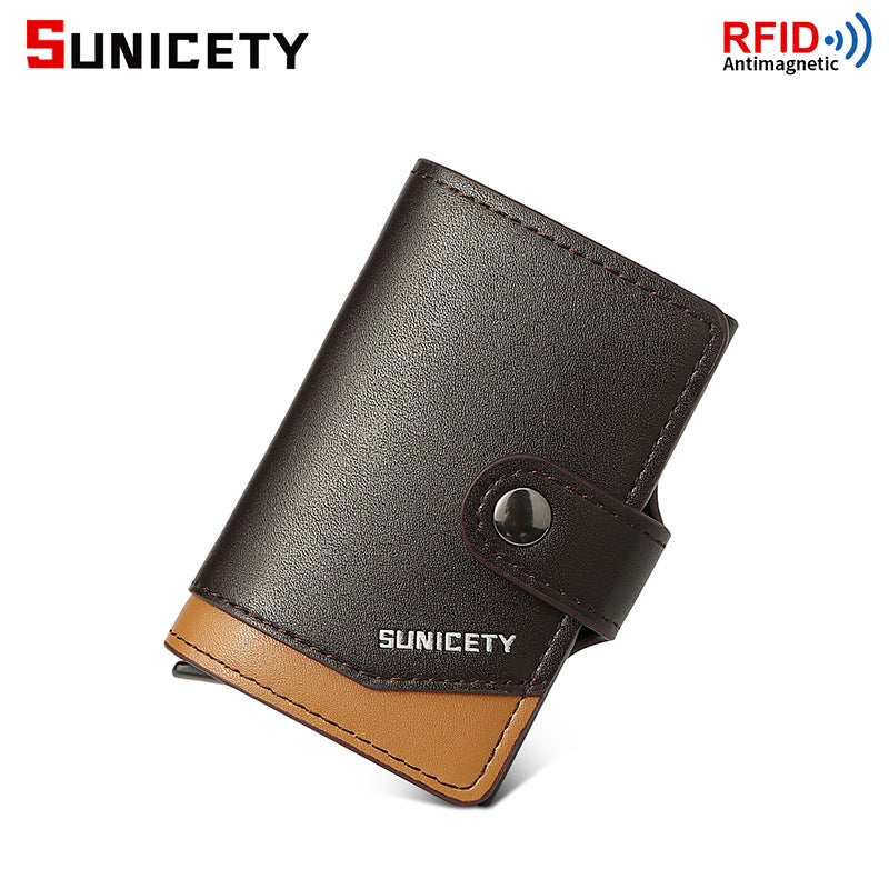 Wholesale Credit Card Box Leather Metal Aluminum Box Automatic Pop-up PU Card Holder Wallet