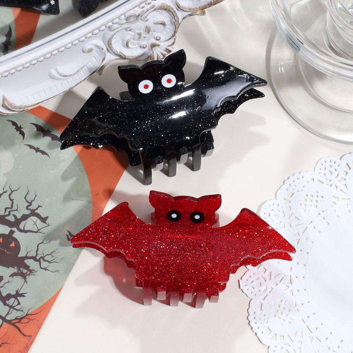 Wholesale Acrylic  Hair Claw Clip Creative Dark Style Pumpkin Ghost Bat Design Womens Fashion Hair Accessory