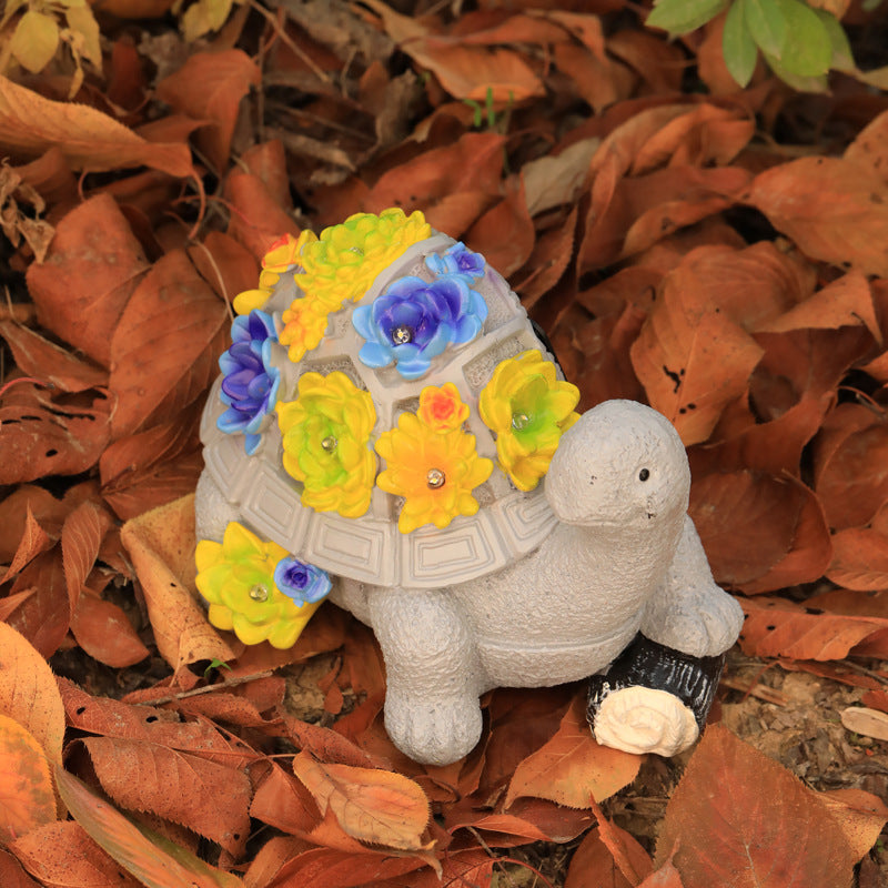 Wholesale Cartoon Cute Flower Turtle Solar Energy Lamp Resin Ornaments