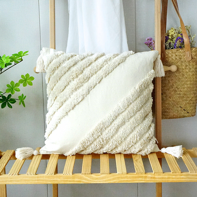 Wholesale Canvas Diamond Bohemian Tufted Fringed Throw Pillow Cover
