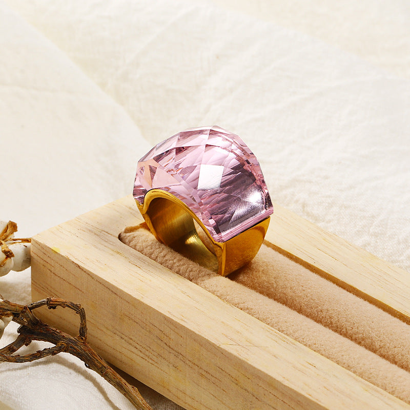 Wholesale Titanium Steel 18k Gold Ring with Large Colored Stones