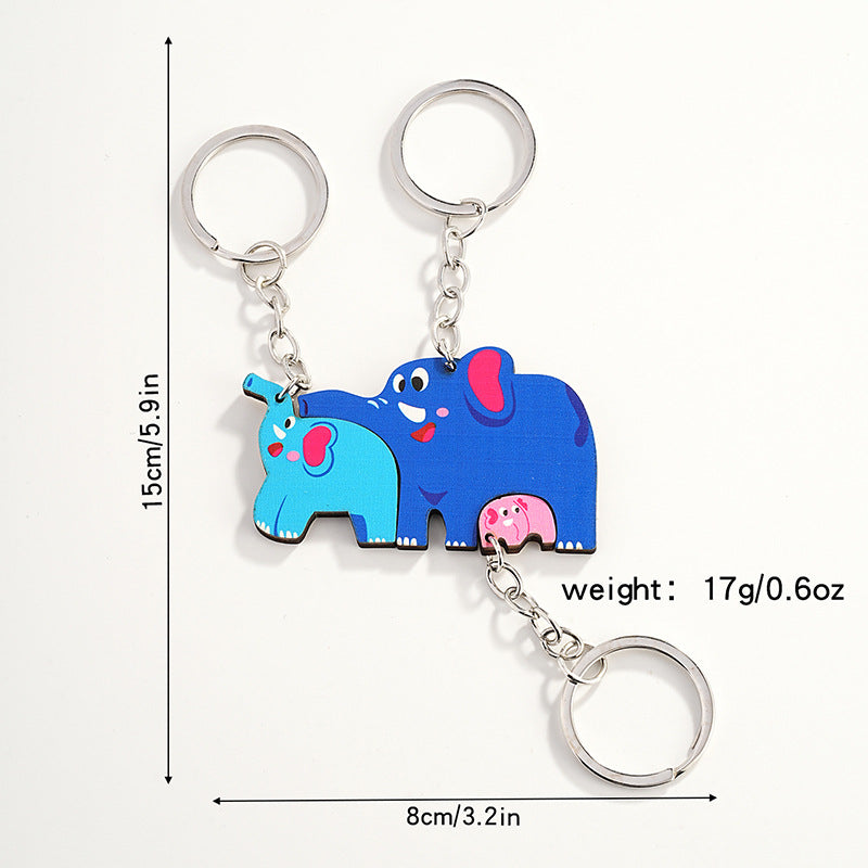 Wholesale Elephant Parent-child Interactive Wooden Keychain for A Family of Three