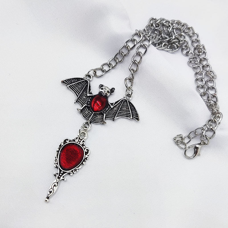 Wholesale Gothic bat necklace antique scarlet mirror pendant women's necklace