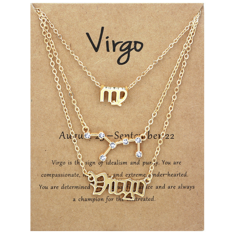 Wholesale Multi-layered Twelve Zodiac Signs Stainless Steel Necklace Set
