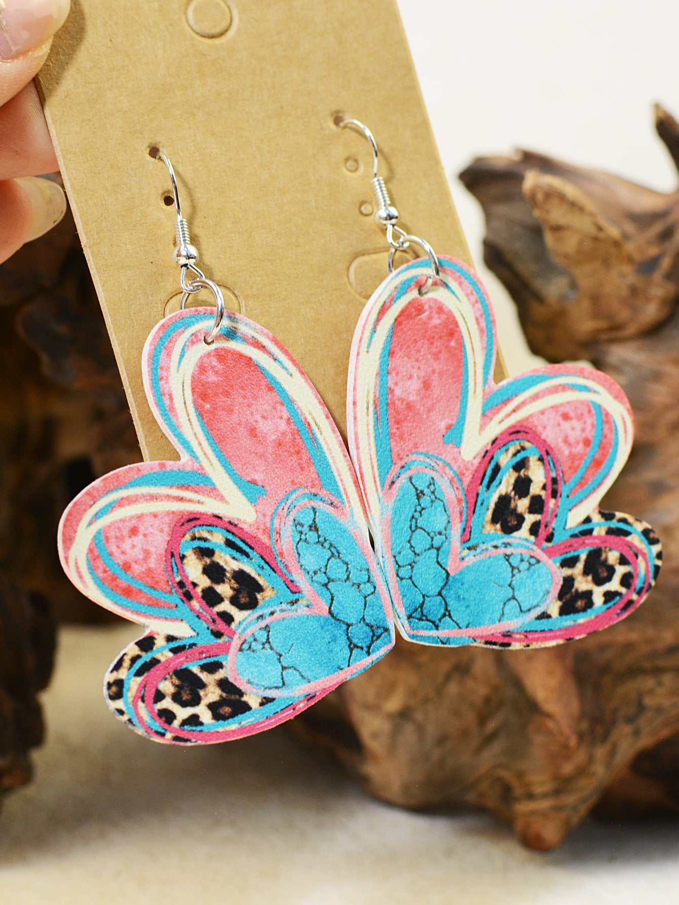 Wholesale Valentine's Day Leather Double-sided Printing Soft Material Graffiti Hand-painted Earrings
