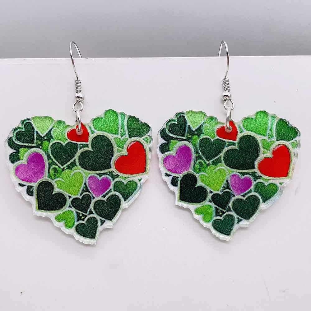 Wholesale St. parcret festival green lucky grass rainbow love acrylic earrings