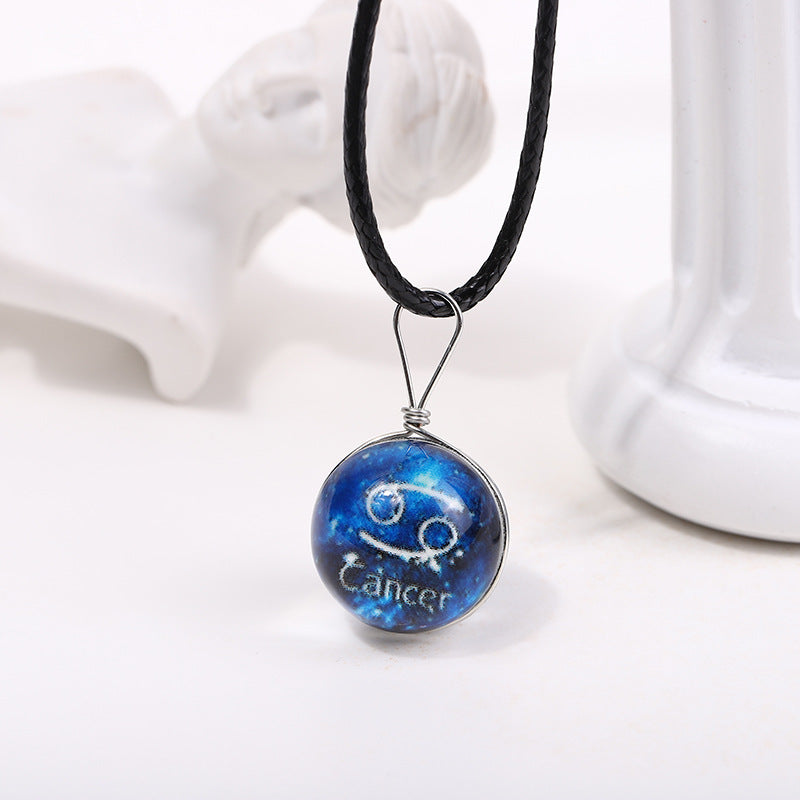 Wholesale Starry Sky Glowing Zodiac Sign Pendant Glass Forest System Fresh Clavicle Chain