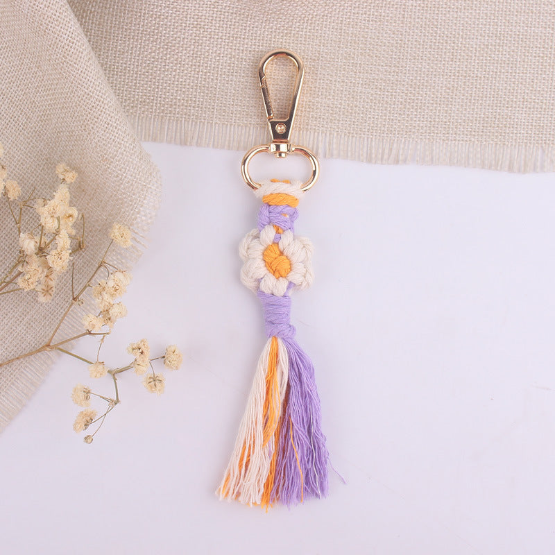 Flores de caricatura de algodón de algodón tejido a mano al por mayor llavero colorido