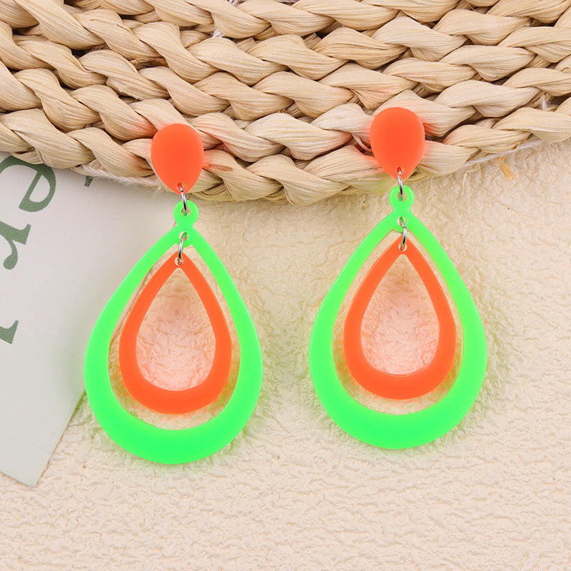Wholesale Geometric fluorescent droplet shaped hollow acrylic earrings